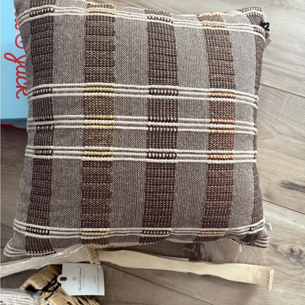 Decorative Brown Striped Throw Pillow by hearth and hand new with tags